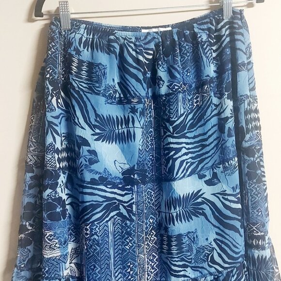 Vintage Mix Print Blue & Black A-Line Maxi Skirt - Picture 3 of 7